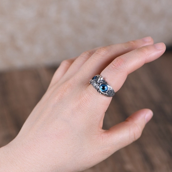 S925 Silver Vintage Owl Ring - Picture 3 of 4